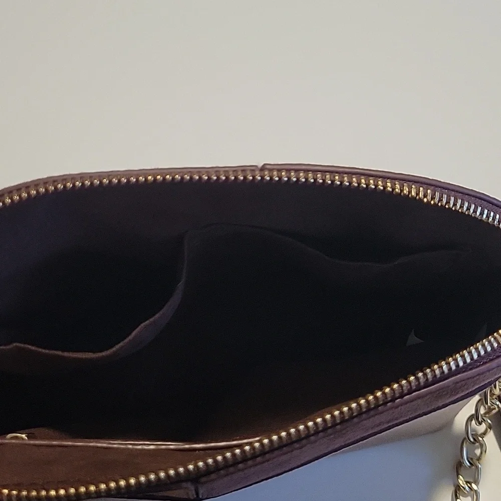 Brown and Tan Patchwork Crossbody Bag With Chain Detail Strap